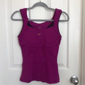 Nike Dri-fit purple with black piping tennis tank top with a built-in bra.